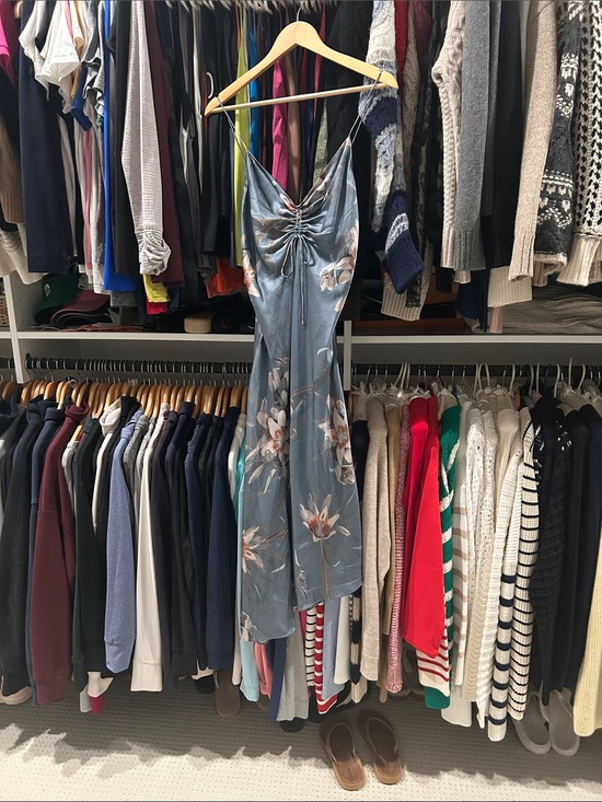 All Saints Dresses & Skirts - AllSaints Blue Floral Asymmetrical Slip Dress